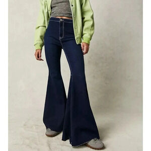 NWT Free People Just Float On Flare Jeans Denim High Rise We The Free Midnight